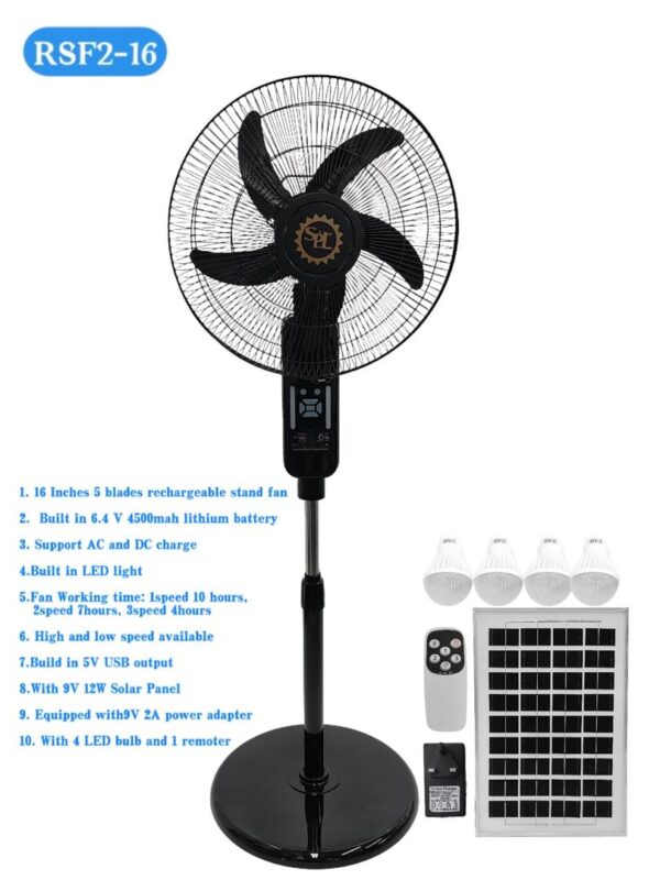 16 inches 5 blades rechargeable stand fan - Image 4